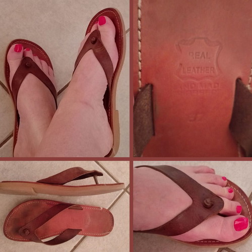 Leather sandals flip-flops size 37 used, brown