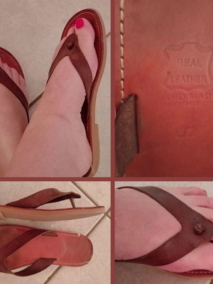 Leather sandals flip-flops size 37 used, brown