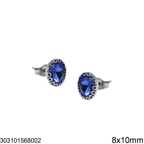 Steel stud earrings with oval strass 8x10mm MONTANA new