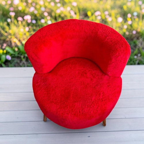 Teddy Bouclé Armchair Red Modern 60x60x70cm for Living Room