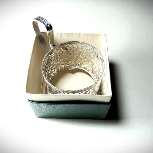 Set of six silver filigree glass holders new, 480g