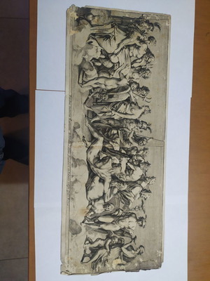 Original woodcut with the gods of Olympus used