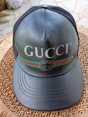 Gucci Vintage Logo δερμάτινο καπέλο trucker σε μαύρο, μέγεθος 57