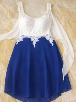 Dress with white lace and blue lining, open back, like new