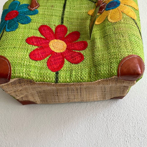 Straw bag Bag-All green with inner lining and drawstring closure new