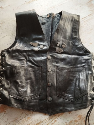Leather biker vest used unisex black XL