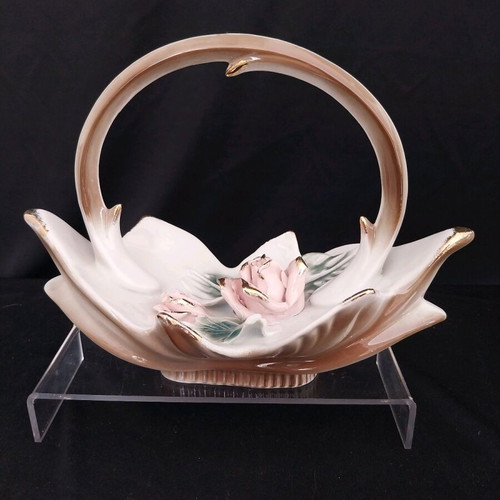 Vintage porcelain decorative basket with roses