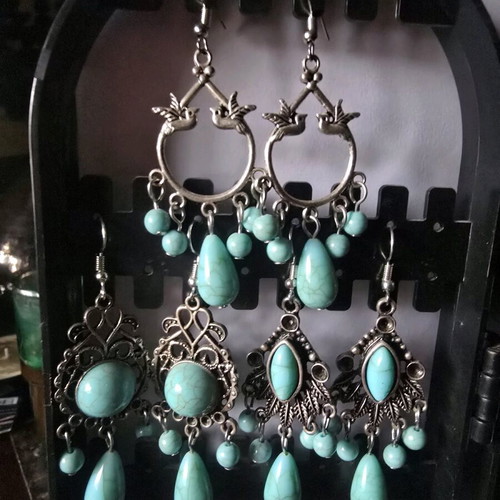 Earring set new, 5 pairs, turquoise and silver