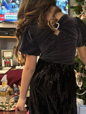 Παντελόνι βελούδινο με παγέτες Zara σαν καινούργιο, μαύρο, 134 cm