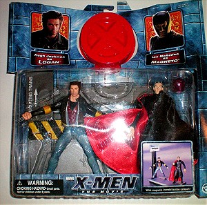 X-MEN THE MOVIE HUGH JACKMAN as LOGAN and IAN McKELLEN as MAGNETO 2-PACK FIGURES MARVEL 2000 TOYBIZ
