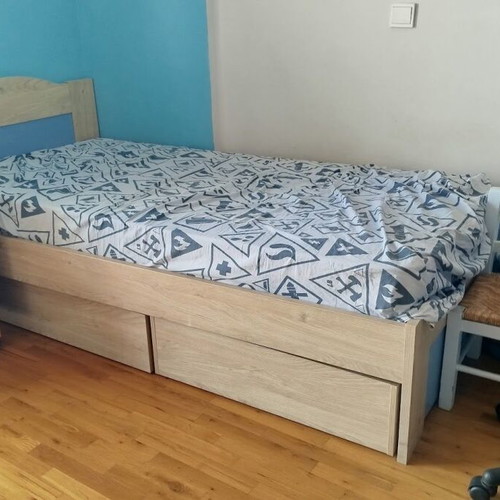 Children's bedroom set with single bed, mattress, desk, and 3 bookshelves