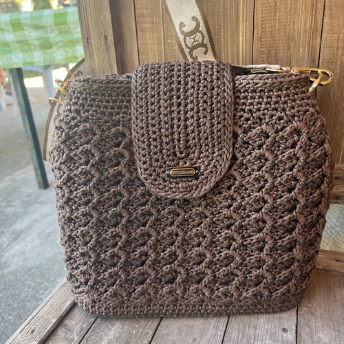 Handmade knitted shoulder bag with wide woven strap, like new