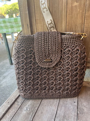 Handmade knitted shoulder bag with wide woven strap, like new