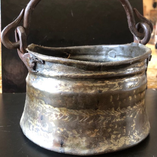 Small antique cauldron used from copper, bronze and iron 1900