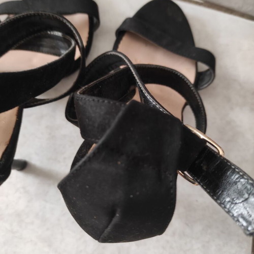 Sarigiannis sandals used, black suede, size 39, 10cm heel