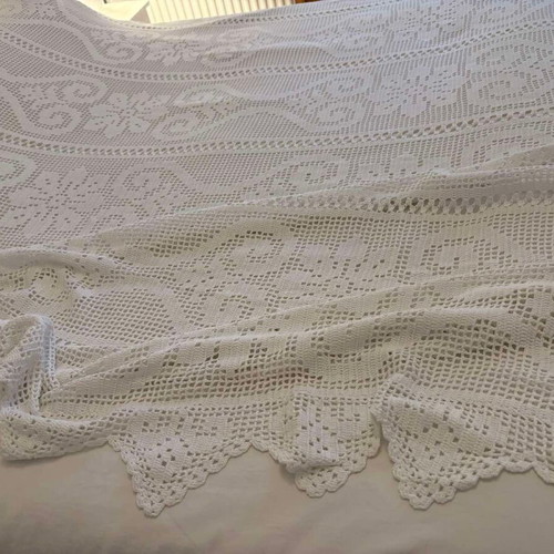 Handmade white double crochet blanket new, vintage style with lace edges