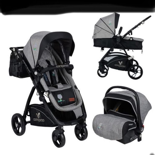Cangaroo-Moni Stefanie 3-in-1 baby stroller grey with convertible carrycot