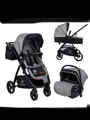 Cangaroo-Moni Stefanie 3-in-1 baby stroller grey with convertible carrycot