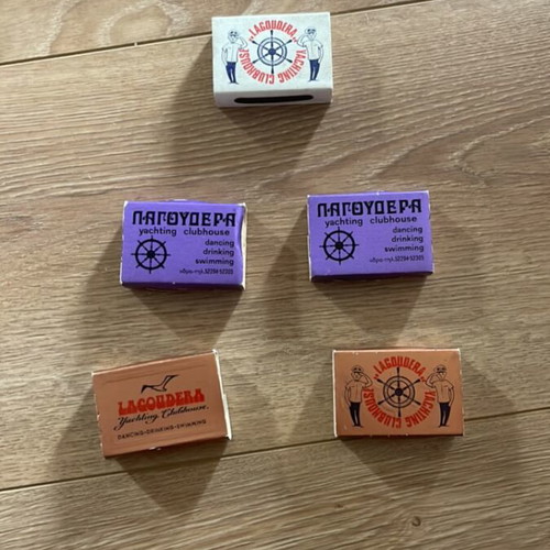 Lagoudera Yachting Clubhouse matches used, set of 5 vintage collectibles