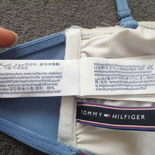 Tommy Hilfiger women's bandeau bikini top XS, white red light blue