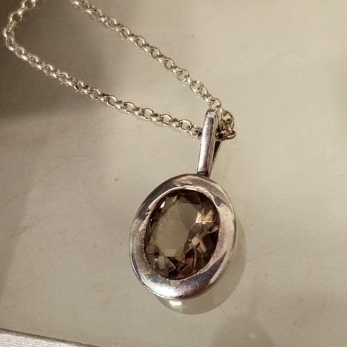Silver necklace 925 used with smoky crystal
