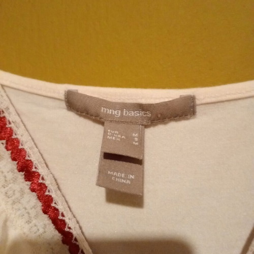 MNG Basic Lace-Trimmed Cream Top Size M New