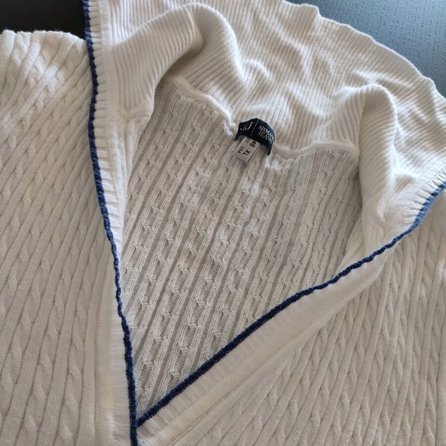 Armani Jeans short sleeve knit sweater white with navy blue detail like new