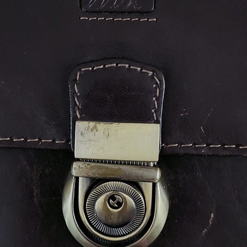 Leather brown men's bag used, slim for documents up to A4 and tablet