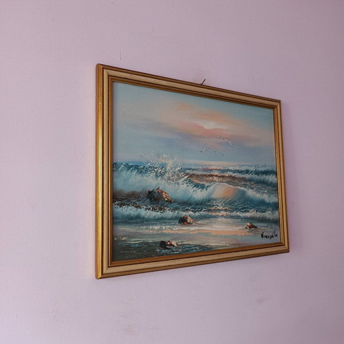 Seascape painting used 46x36 cm signed