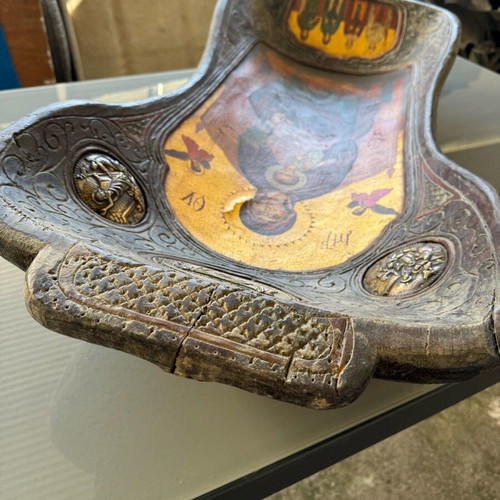 Handmade wooden trough with Orthodox icon used