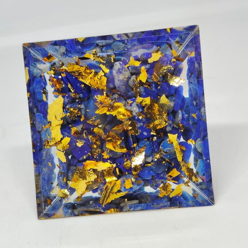 Orgonite Pyramid Lapis Lazuli with Geometric Motif like new