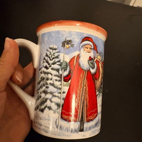 Large Christmas Mug Santa Claus with Sack and Snowy Trees 14-15cm