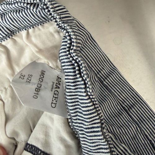 Damaged Premium Brand bermuda shorts used, thin hickory stripe, size 32