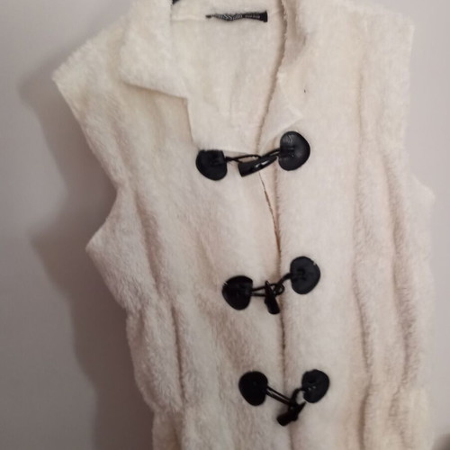 Sleeveless fleece vest for girls, white, leather details