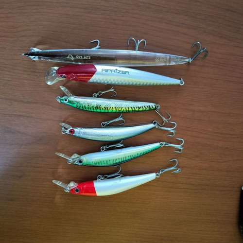 Artificial lures like new Yozuri F-Swing Minnow, Princess MS, Imakatsu Riptrizer, Savage SJM 145