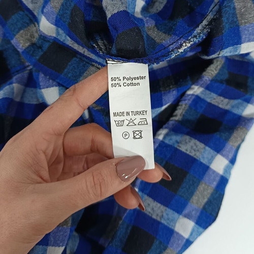 Plaid shirt blue and grey like new with 3/4 sleeves