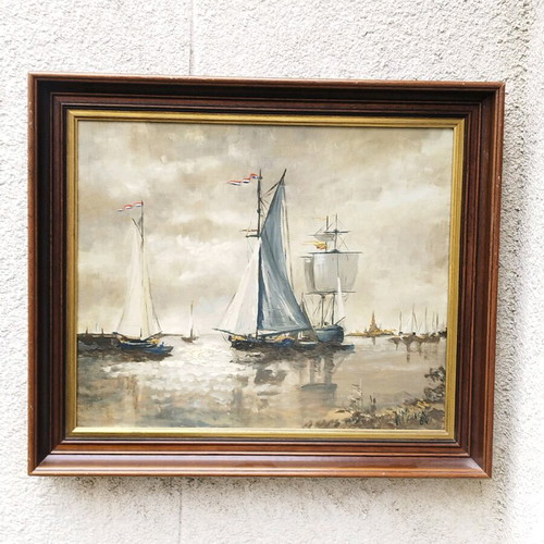 Large Dutch Original Oil Painting on Canvas Used