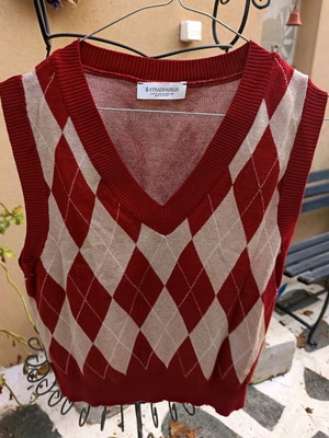 Stradivarius knitted cardigan size S burgundy-beige with rhombus pattern new