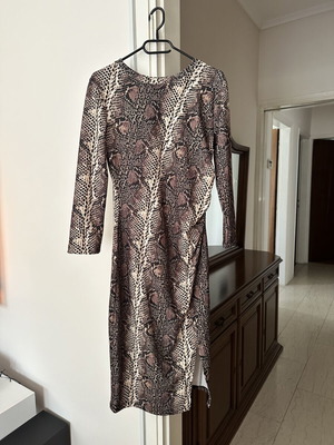 Midi dress like new, winter with side ruching, beige and brown