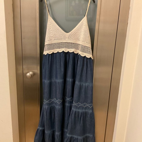 Long boho summer dress blue jean color like new, size L