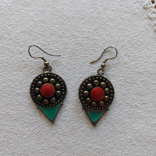 Earrings with folk design, unused, copper