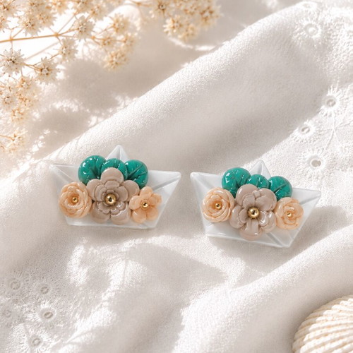 Handmade Earrings Karavakia with Flowers turquoise