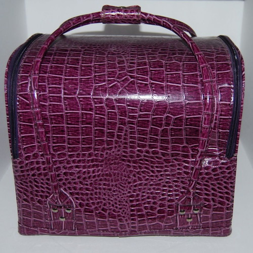 Professional leather makeup bag used, purple crocodile pattern
