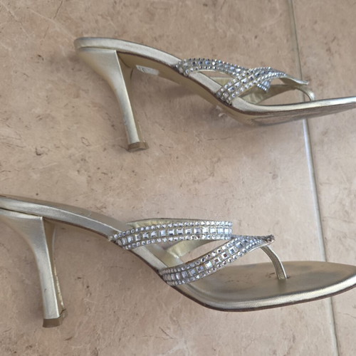 Stuart Weitzman Crystal Embellished Metallic Sandals, EU 38.5