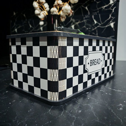 Retro bread storage box used, black and white