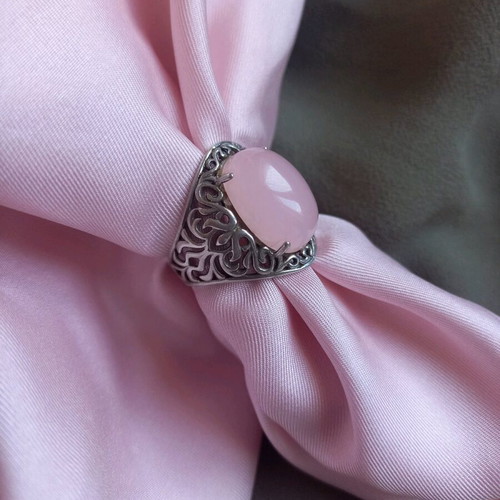 925 ring with rose quartz, vintage, used, size 17