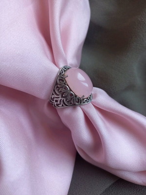 925 ring with rose quartz, vintage, used, size 17