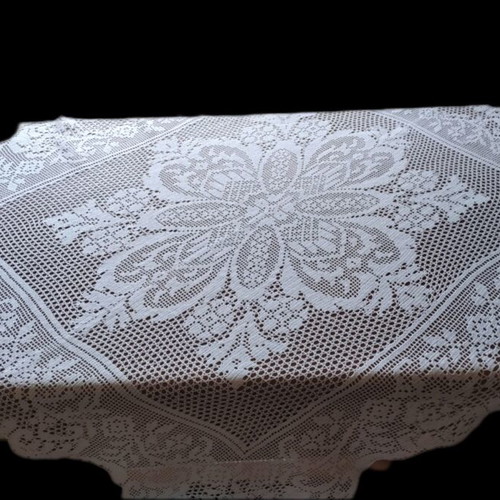 Handmade knitted tablecloth new, white, approx. 1.10 m