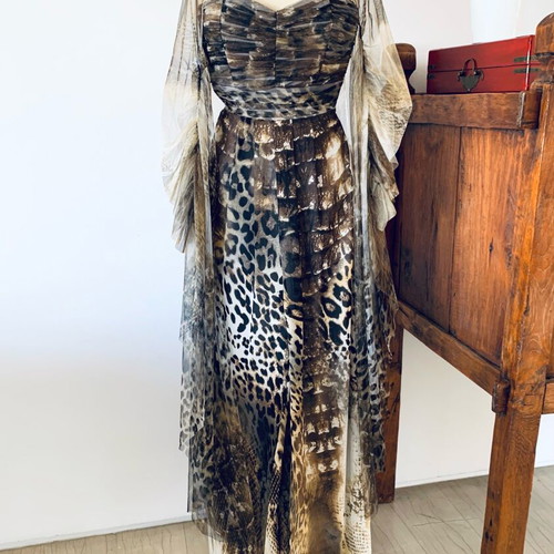 Veloudakis Strapless One-Piece Jumpsuit Animal Print New, Size M
