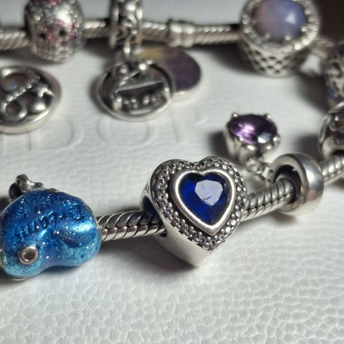 Pandora charm heart with blue crystal and zircon stones